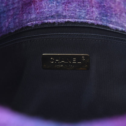 Chanel Wool Tweed Quilted Large 19 Flap Purple Black Blue 6 of 11