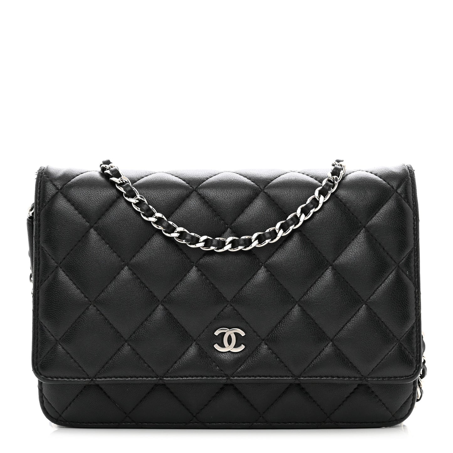 Lambskin Quilted Wallet On Chain WOC Black