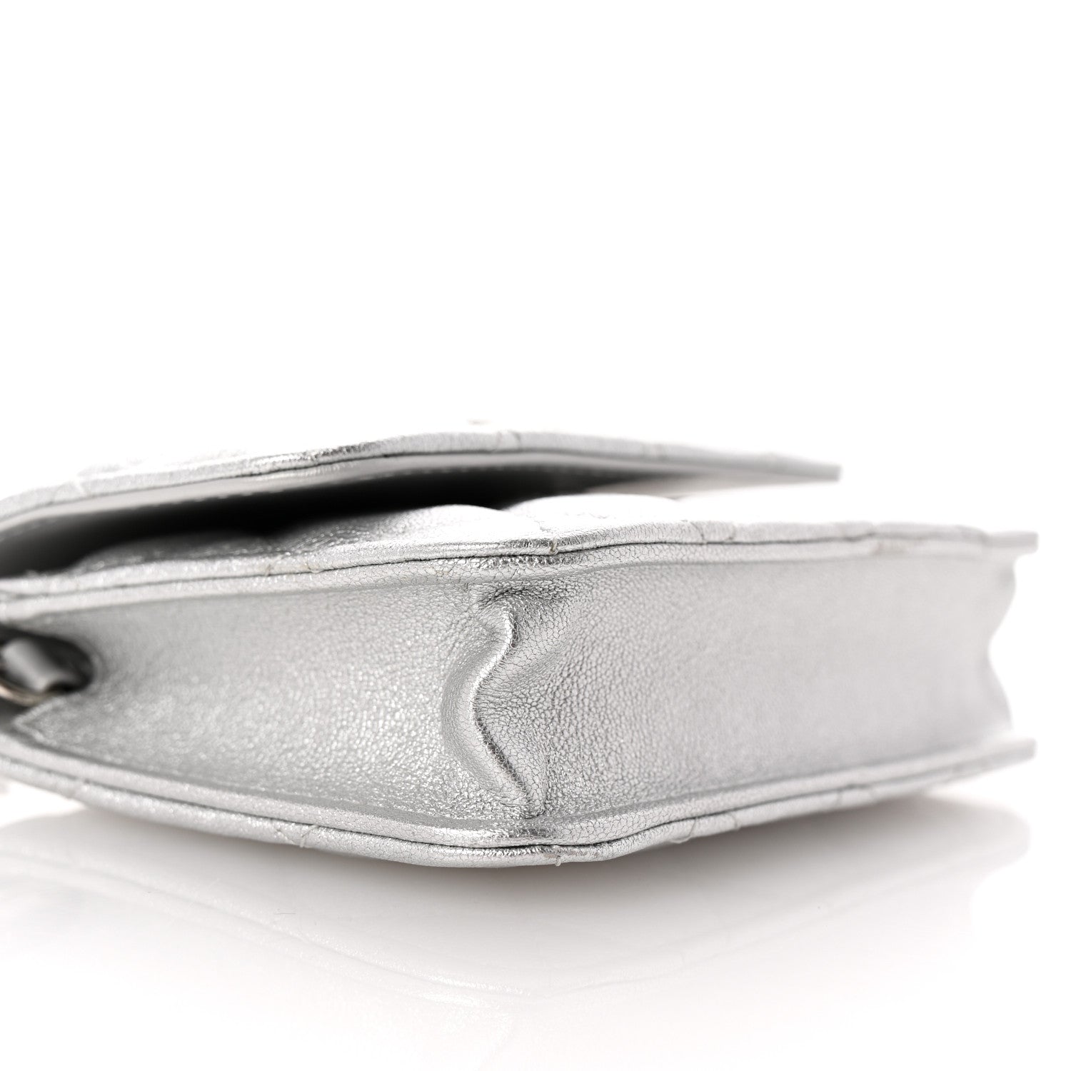 Chanel Metallic Goatskin Quilted Crystal CC Walk Of Fame Clutch With Chain Silver 8 of 9
