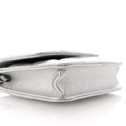 Chanel Metallic Goatskin Quilted Crystal CC Walk Of Fame Clutch With Chain Silver 8 of 9