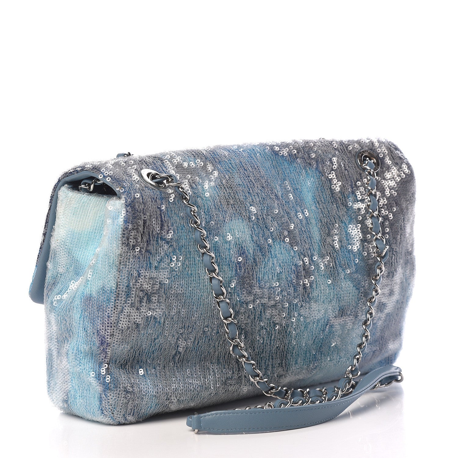 Chanel Sequin Large Waterfall Flap Light Blue 3 of 11