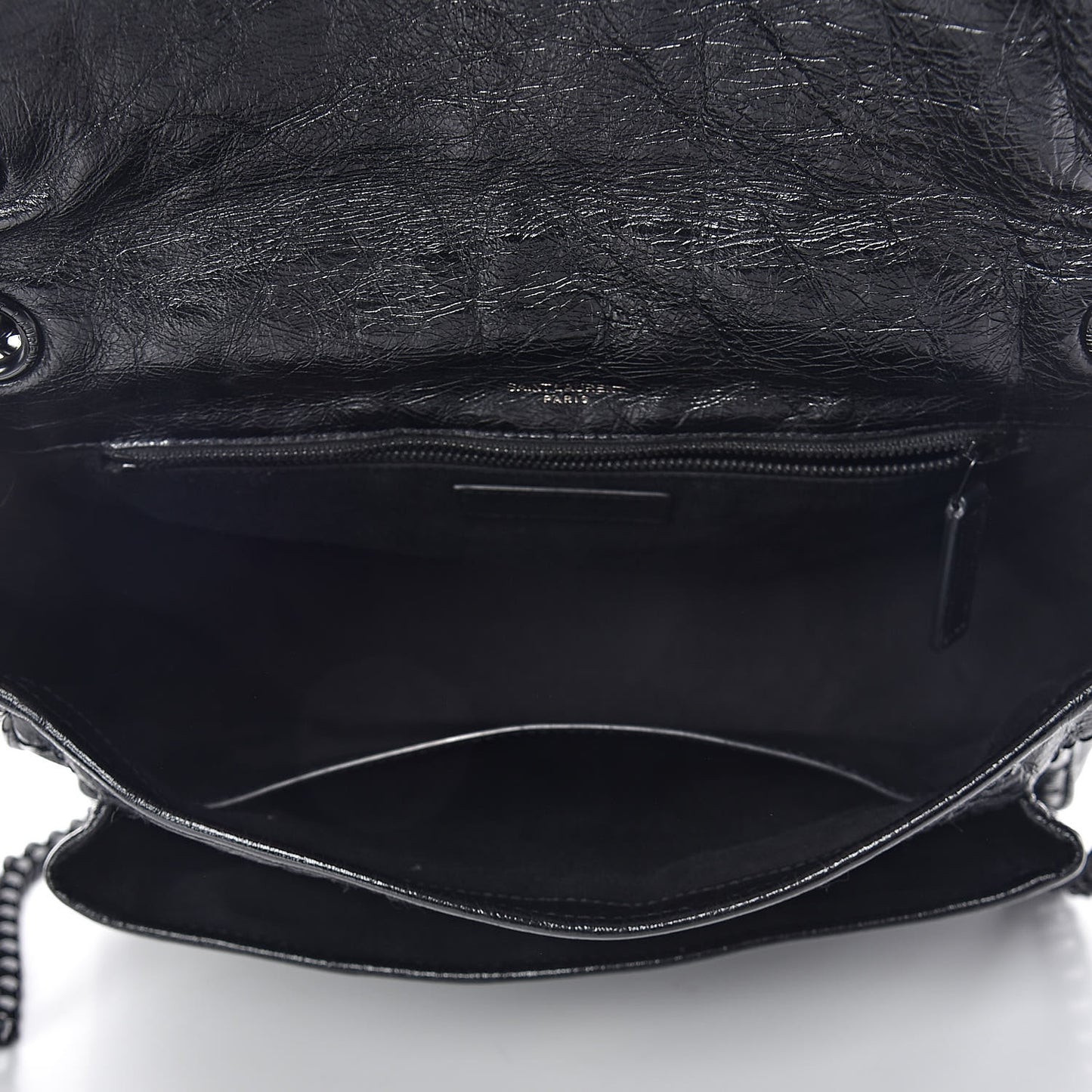 Crinkled Calfskin Matelasse Monogram Medium Niki Chain Satchel Black
