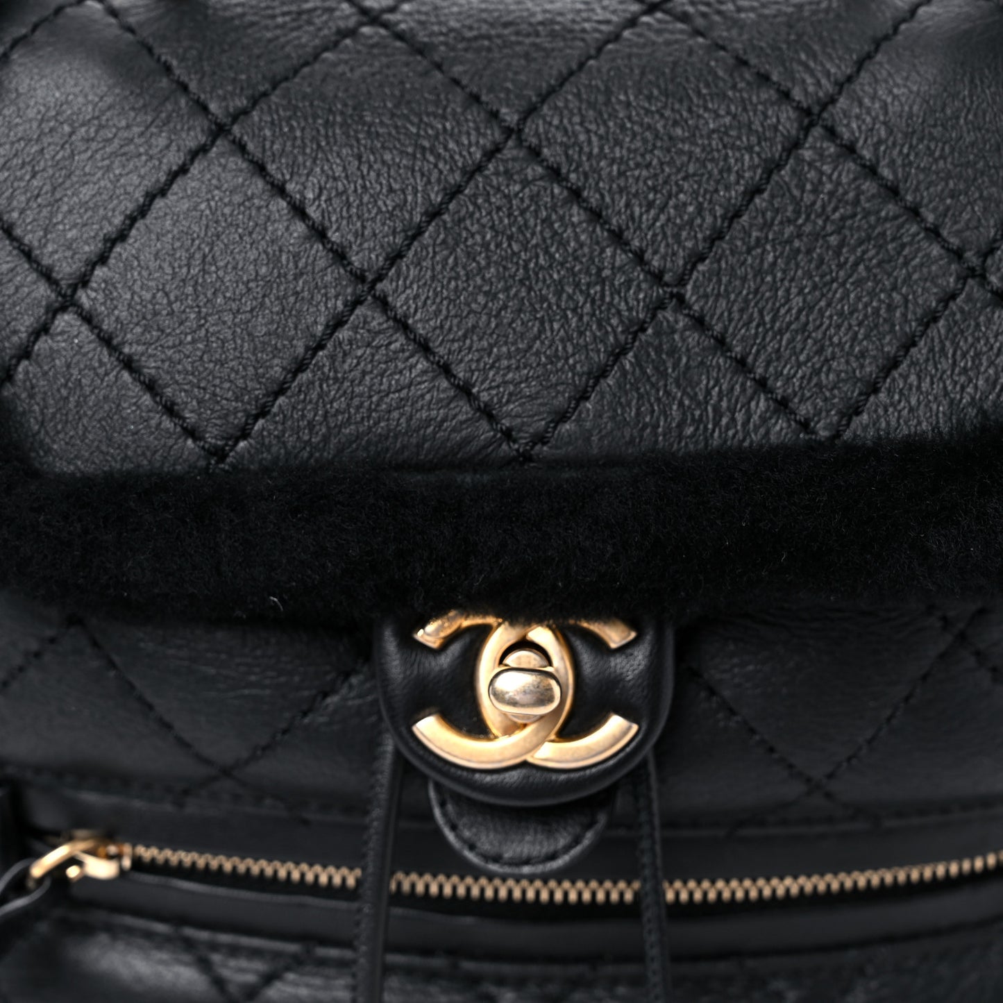 Lambskin Shearling Quilted CC Backpack Black