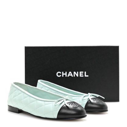 Chanel Lambskin Quilted CC Cap Toe Ballerina Flats 36 Light Blue Black 9 of 9