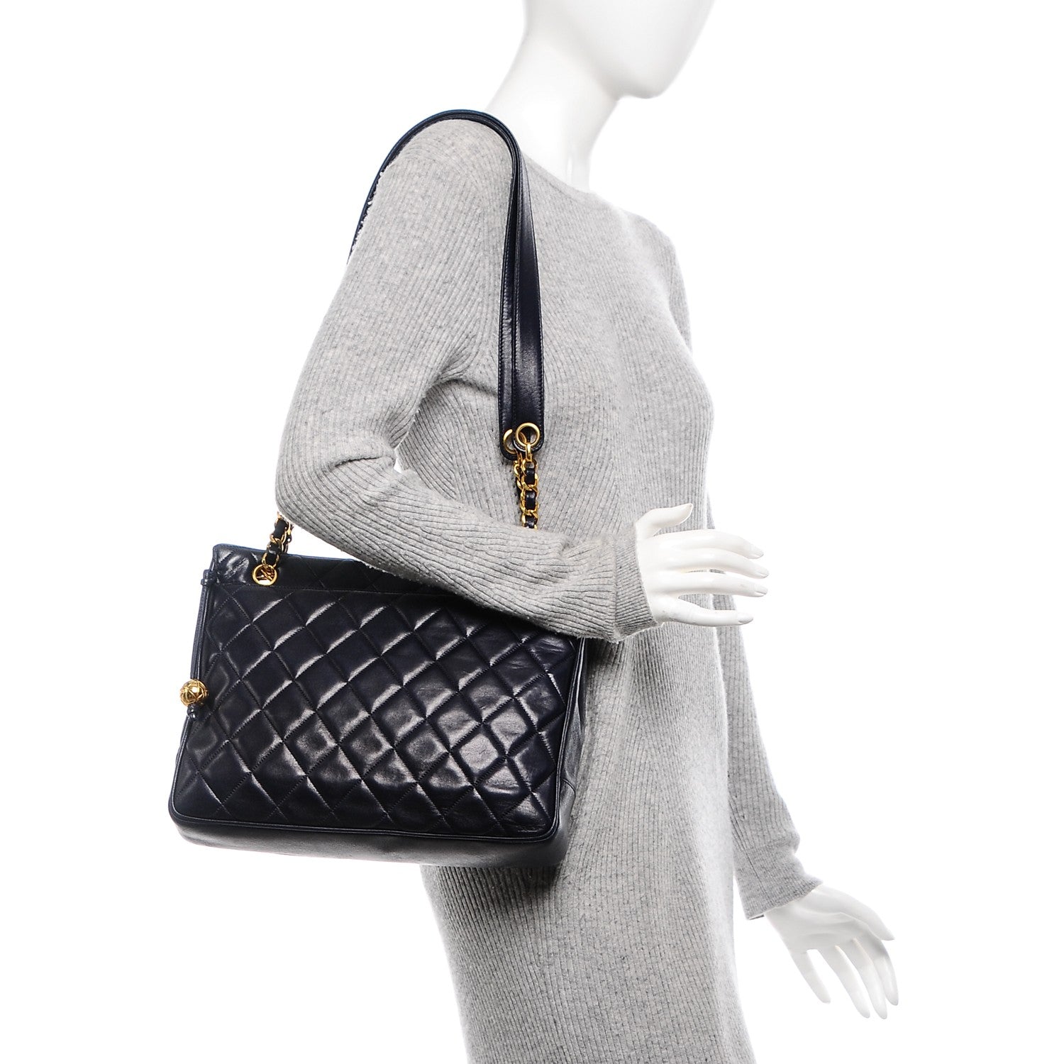 Chanel Lambskin Quilted Shoulder Bag Navy Blue 2 of 8