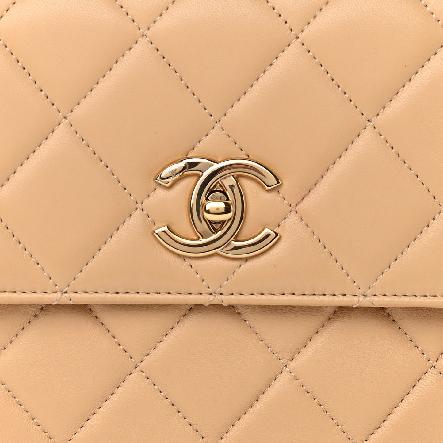 Lambskin Quilted Medium Trendy CC Flap Dual Handle Bag Beige