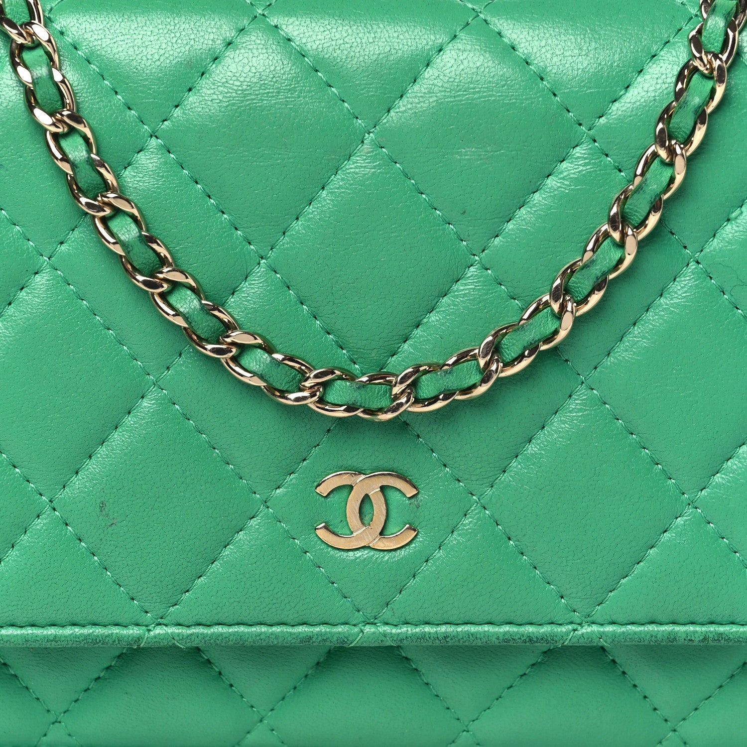 Chanel Lambskin Quilted Wallet On Chain WOC Green 8 of 19