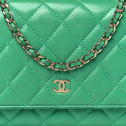 Chanel Lambskin Quilted Wallet On Chain WOC Green 8 of 19