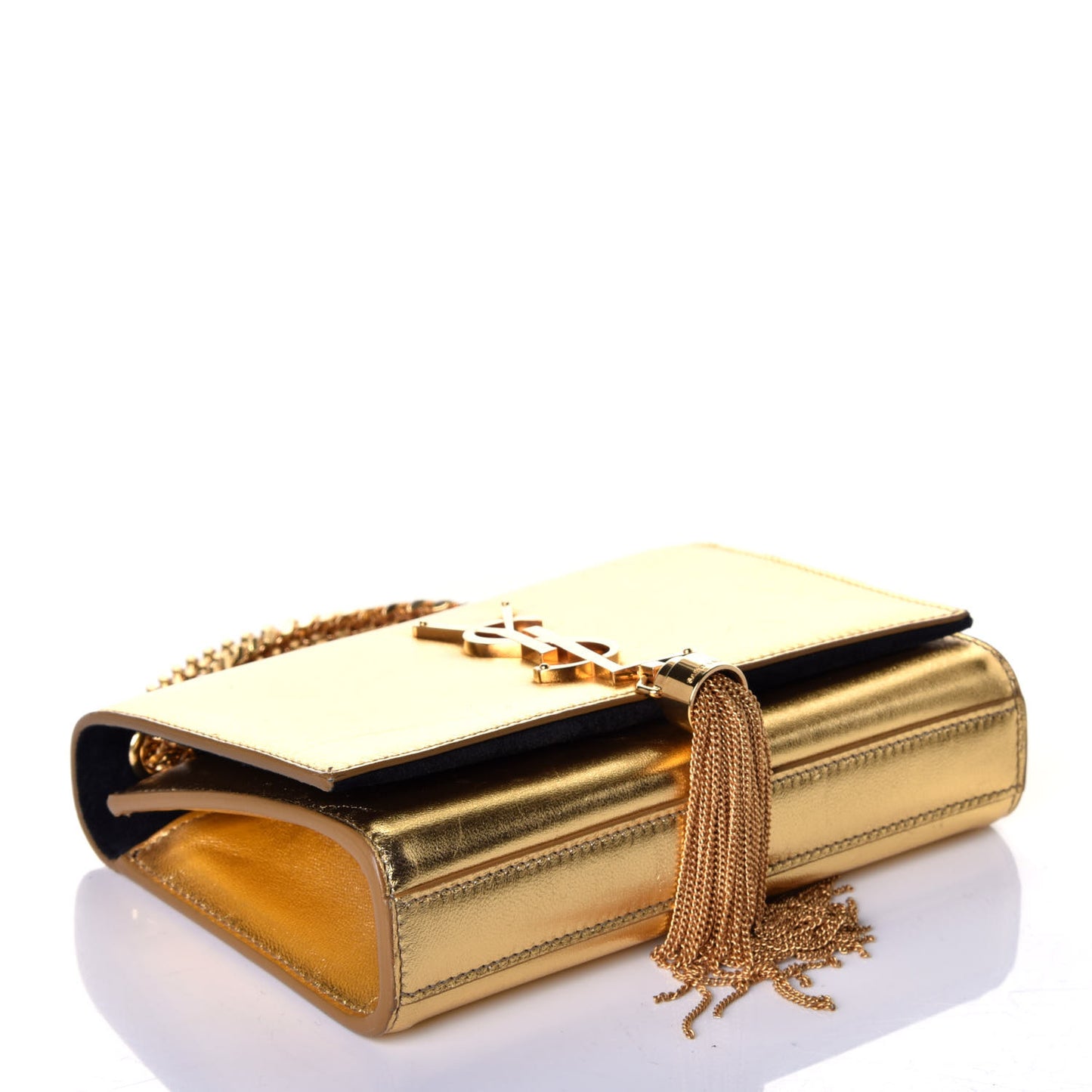 Metallic Calfskin Small Classic Monogram Kate Tassel Satchel Gold
