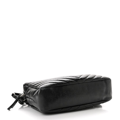 Saint Laurent Cracked Shiny Calfskin Matelasse Monogram Lou Camera Bag Black 4 of 12