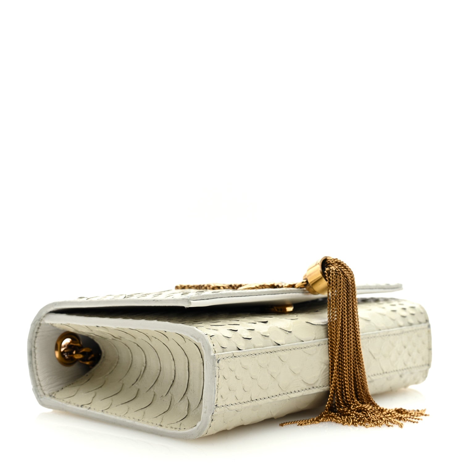Saint Laurent Calfskin Python Embossed Small Classic Monogram Kate Tassel Satchel Ivory 4 of 8