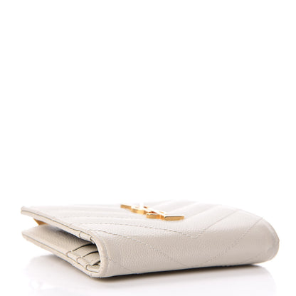 Saint Laurent Grain De Poudre Matelasse Chevron Monogram Zipped Card Case Crema Soft 3 of 8