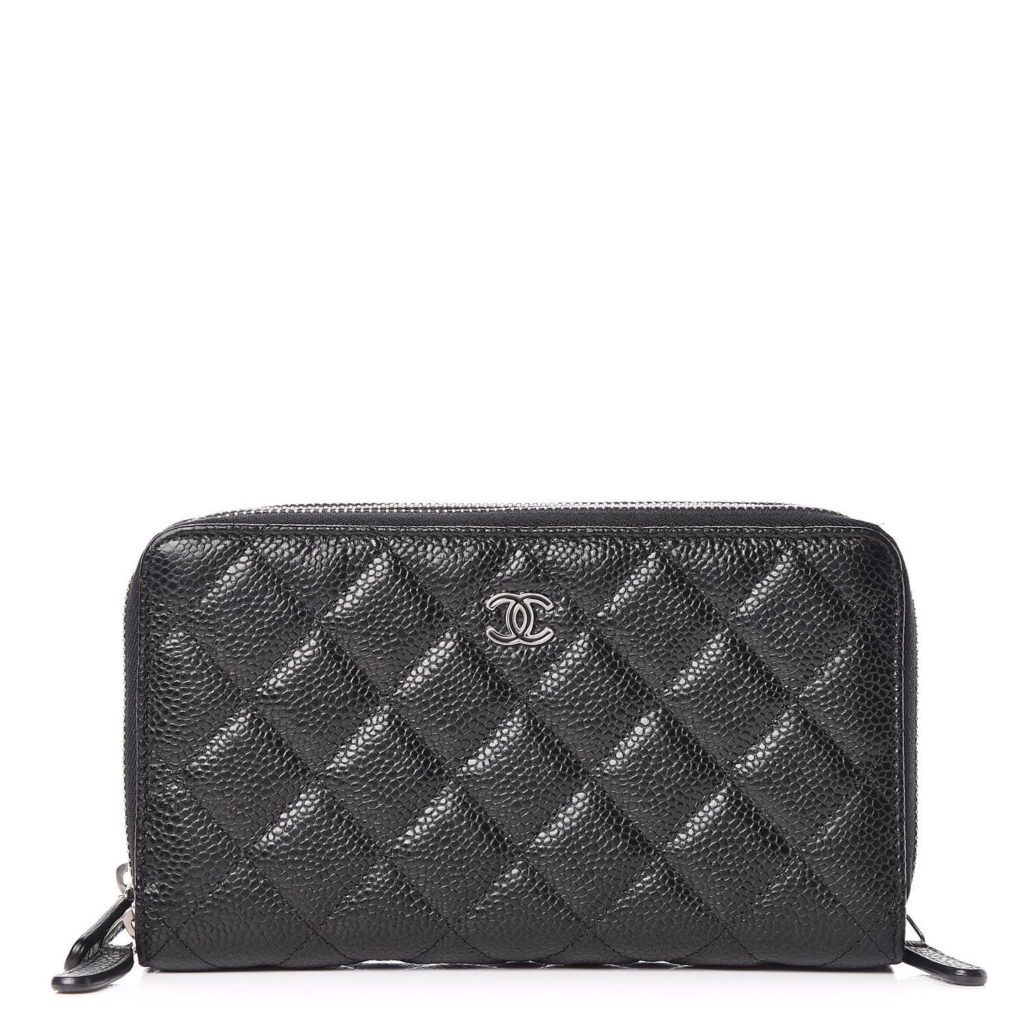 Caviar Quilted Zip Around Phone Holder Black