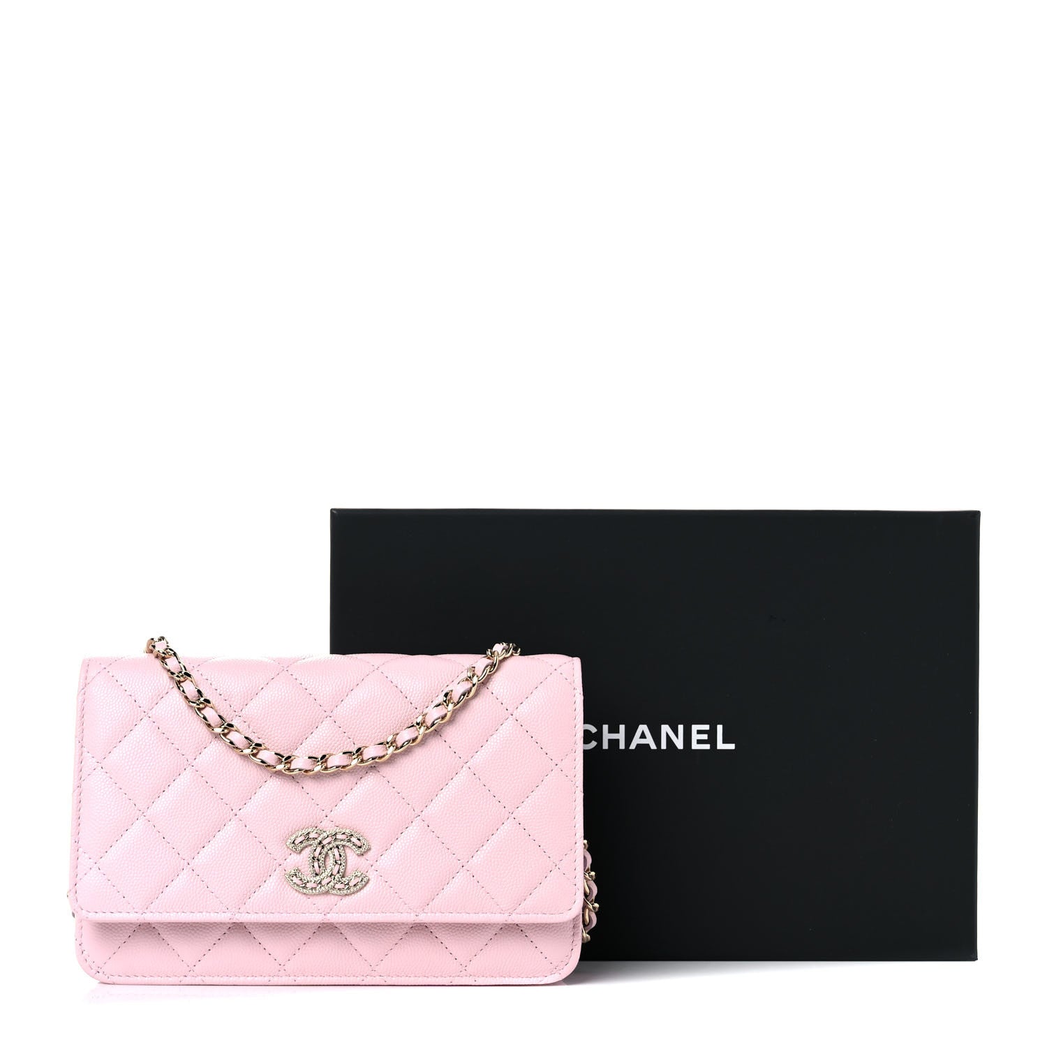 Chanel Caviar Quilted Crystal CC Wallet On Chain WOC Light Pink 11 of 11