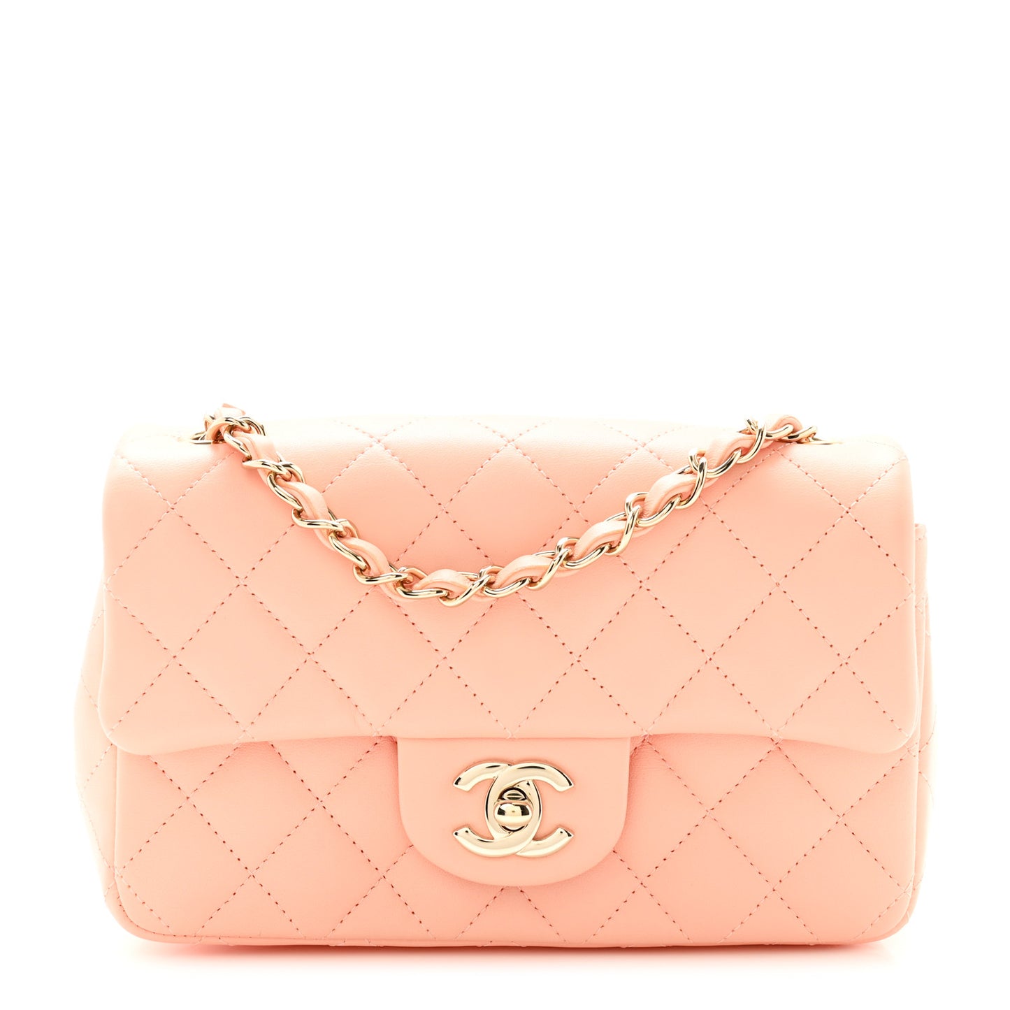 Lambskin Quilted Mini Rectangular Flap Light Pink