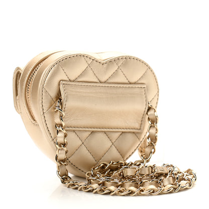 Chanel Metallic Lambskin Quilted CC In Love Heart Waist Belt Bag With Chain Gold 3 of 10