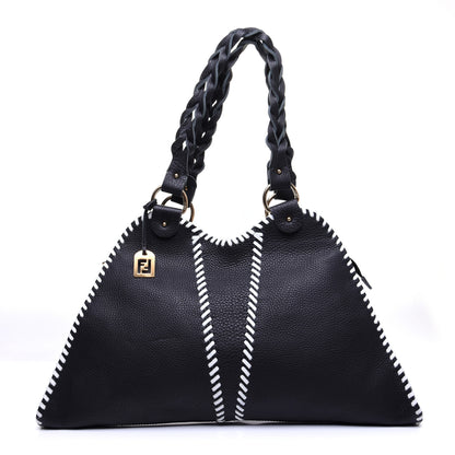 Fendi Grained Calfskin Large Devil Trapezio Tote Black 1 of 11
