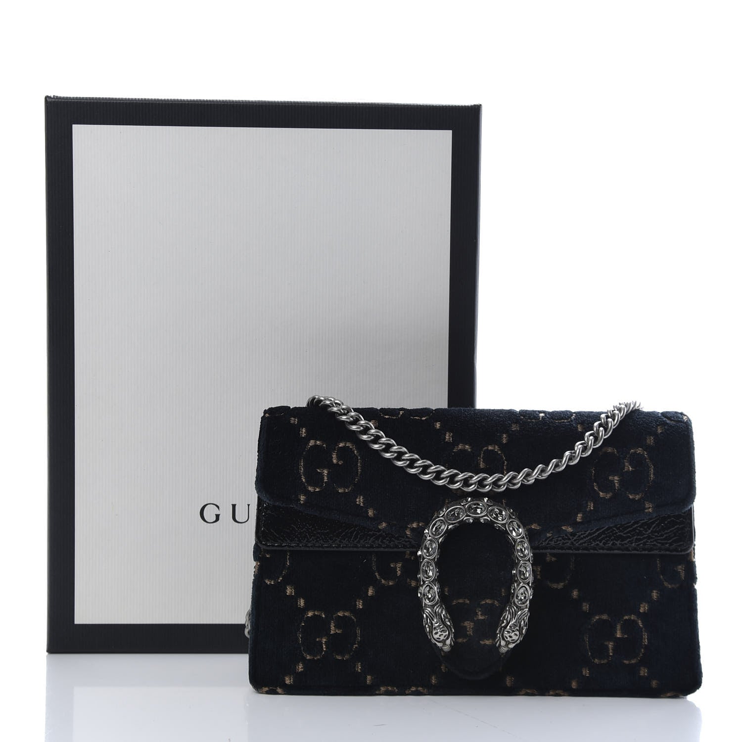 Gucci Velvet GG Monogram Super Mini Dionysus Shoulder Bag Blue Beige Black 15 of 18