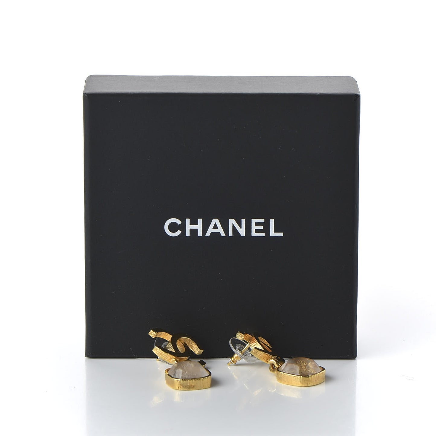 Metal Natural Stones CC Drop Earrings Gold
