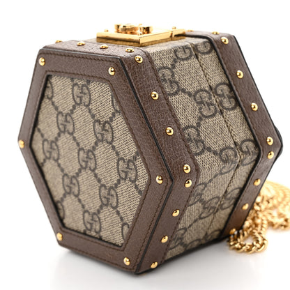 Gucci GG Supreme Monogram Textured Dollar Calfskin Studded Mini Padlock Hexagon Top Handle Case Beige Ebony New Acero 9 of 12