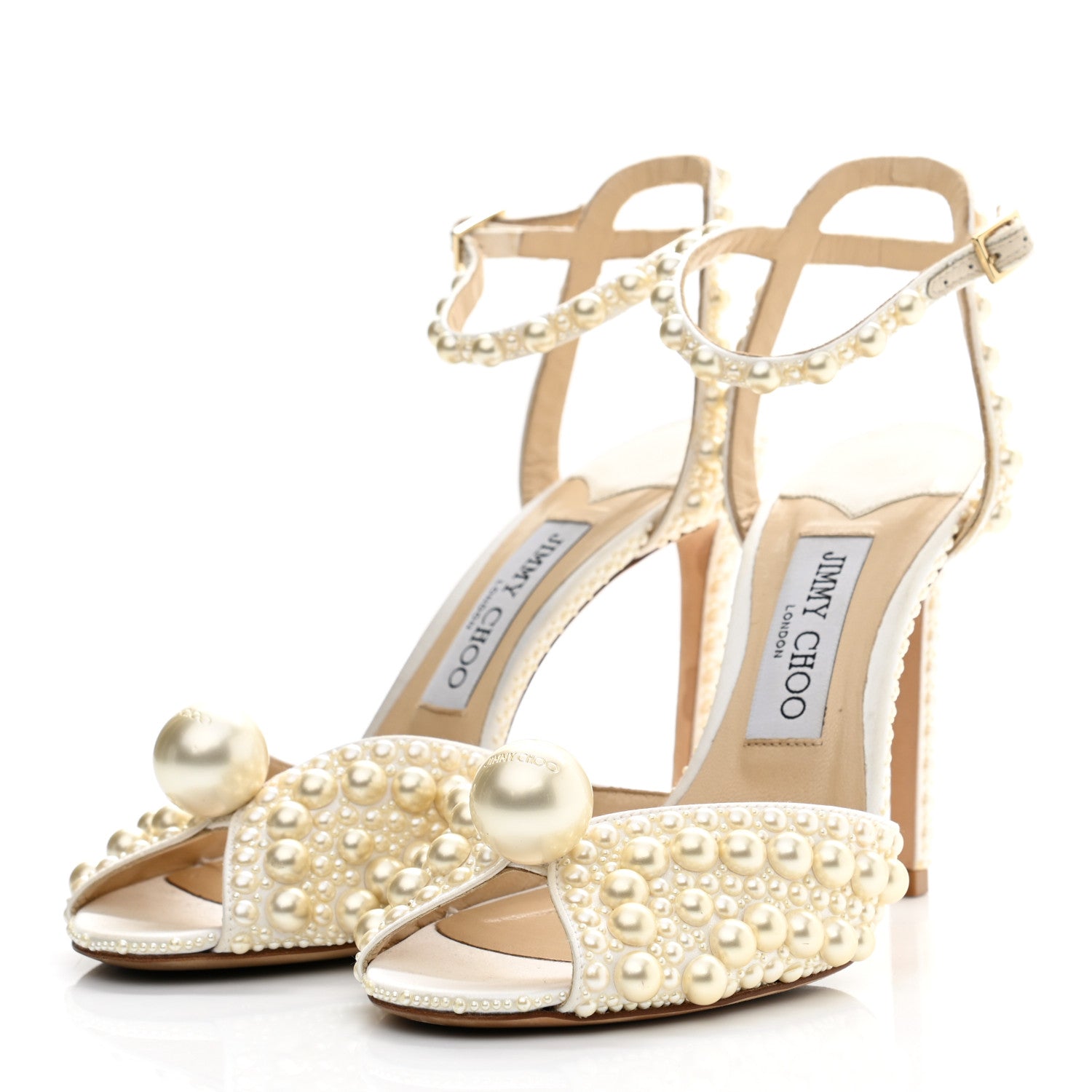 Jimmy Choo Pearl Satin Sacora 100 Sandals 37.5 White 3 of 10