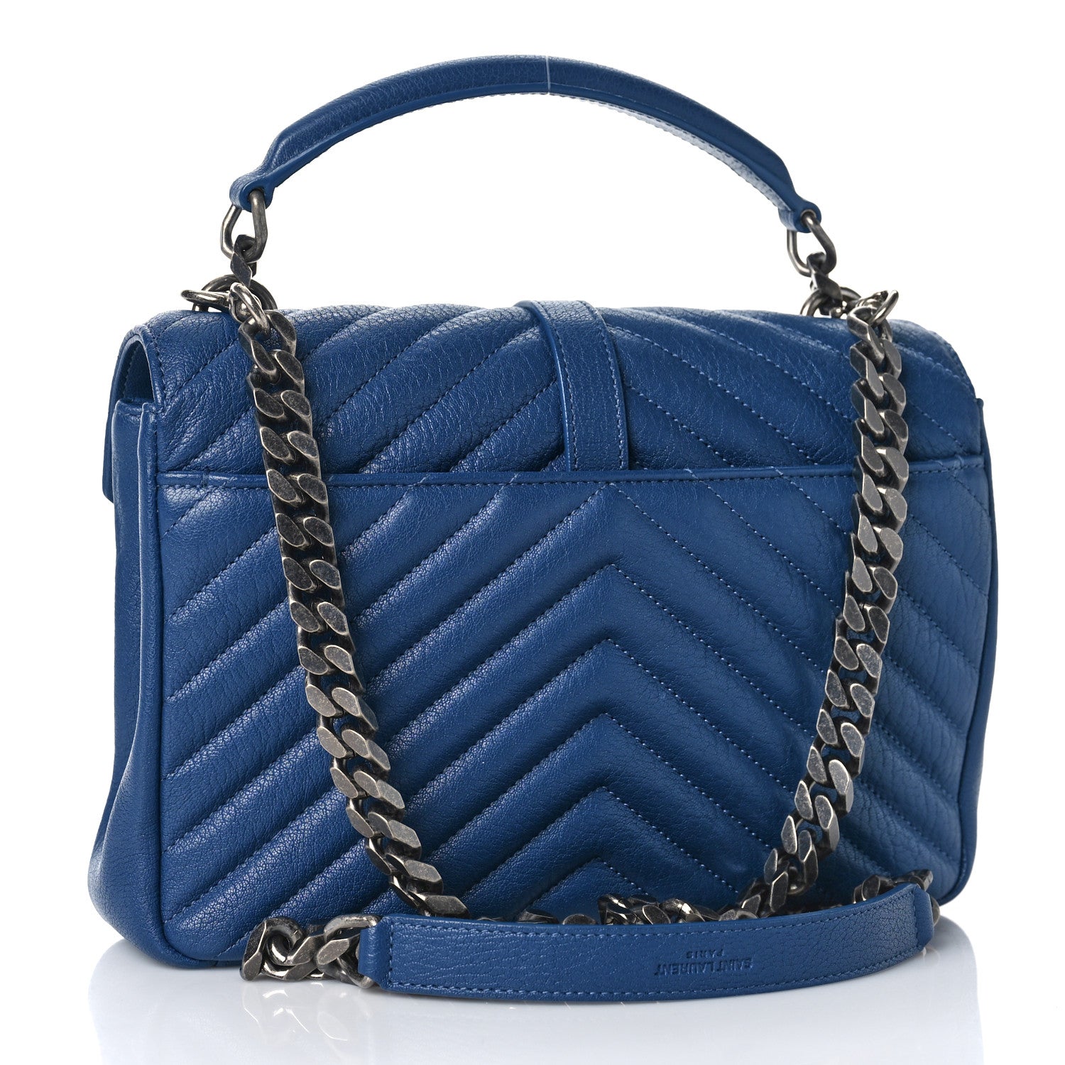 Saint Laurent Sheepskin Matelasse Chevron Monogram Medium College Bag Royal Blue 3 of 10