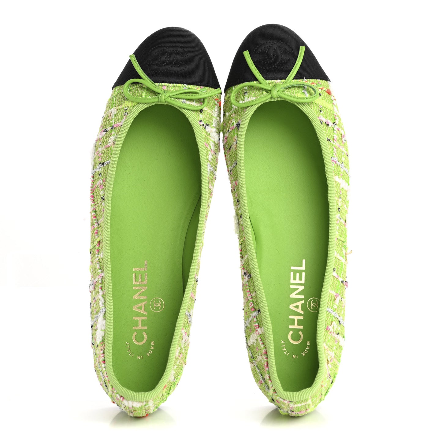 Tweed Grosgrain Cap Toe Ballerina Flats 39 Green Black