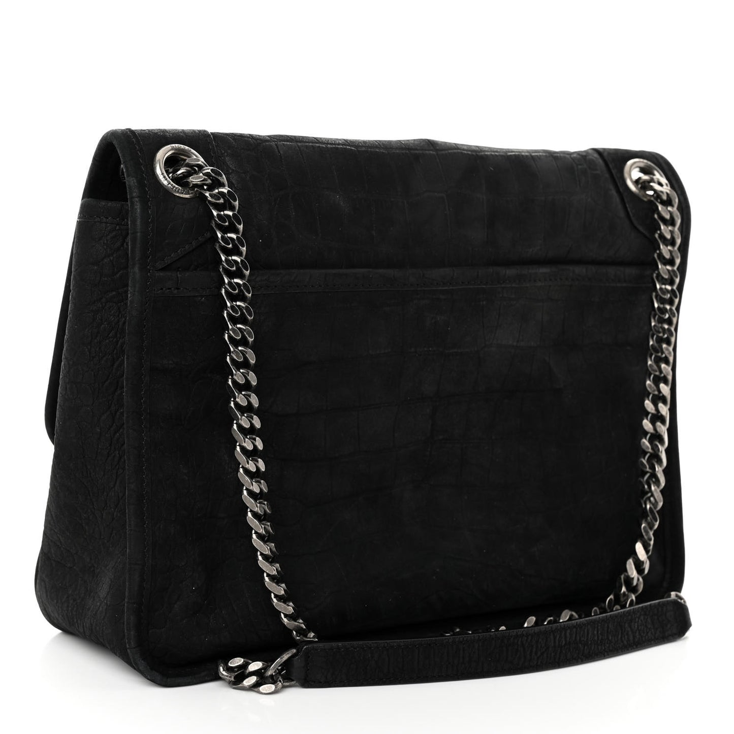 Nubuck Crocodile Embossed Monogram Medium Niki Chain Satchel Black