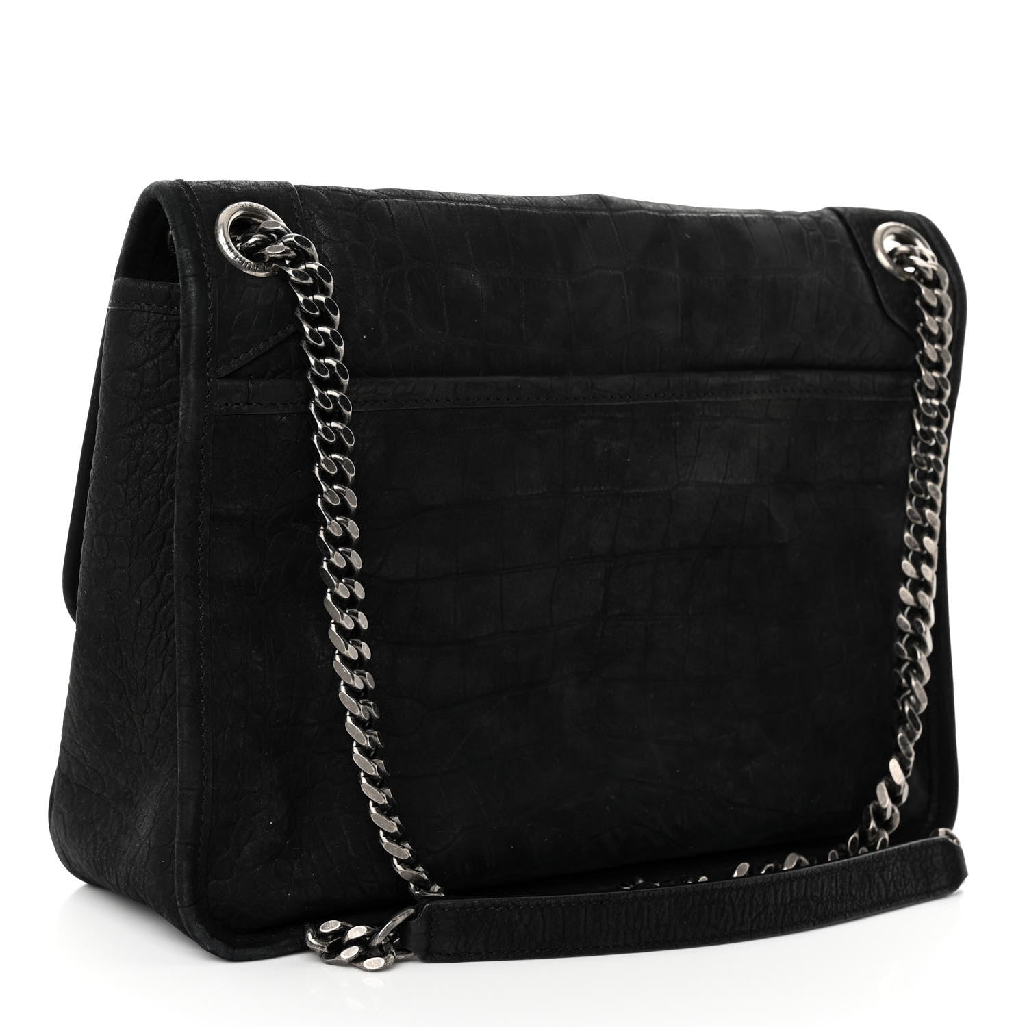 Saint Laurent Nubuck Crocodile Embossed Monogram Medium Niki Chain Satchel Black 3 of 9