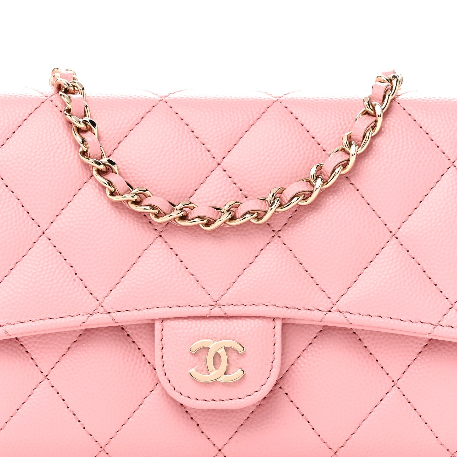Chanel Caviar Quilted Phone Holder Wallet on Removable Chain Pink 10 of 13