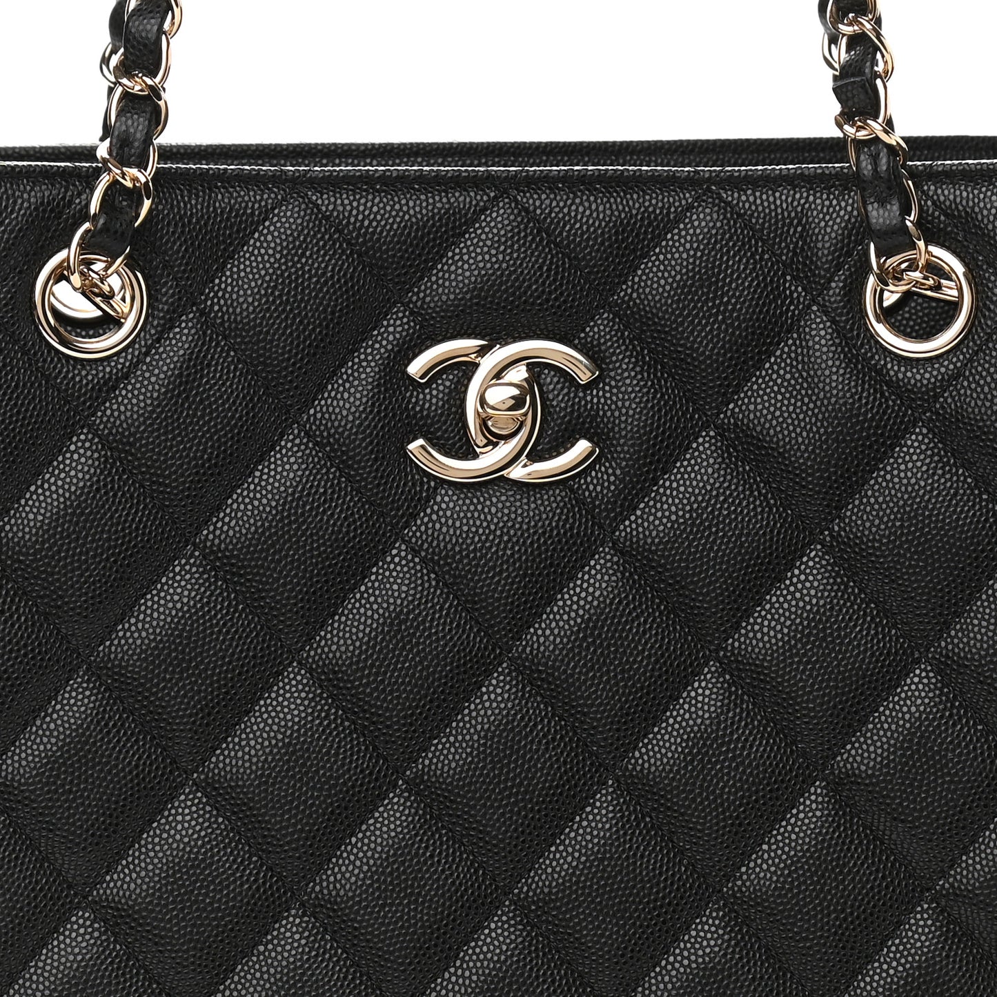 Caviar Quilted Large Shopping Tote Black