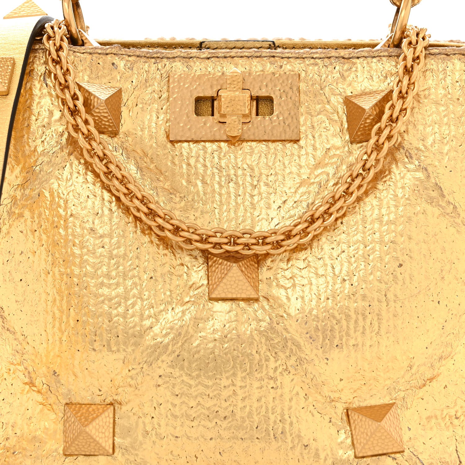 Valentino Garavani Tweed Metallic Small Roman Stud The Handle Bag Gold 8 of 12