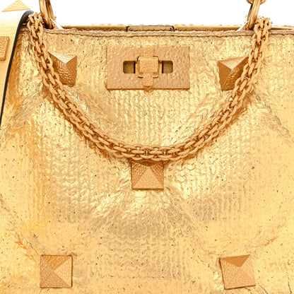 Valentino Garavani Tweed Metallic Small Roman Stud The Handle Bag Gold 8 of 12