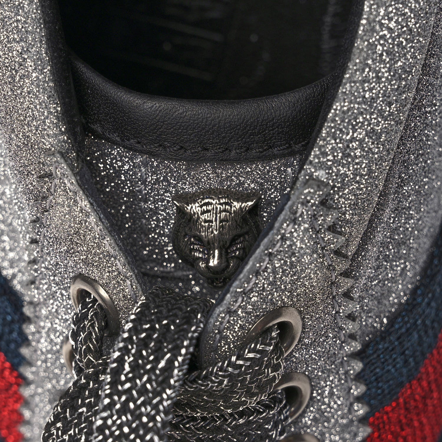 Gucci Glitter Fabric Studded Web Womens Sneakers 36.5 Silver 9 of 9