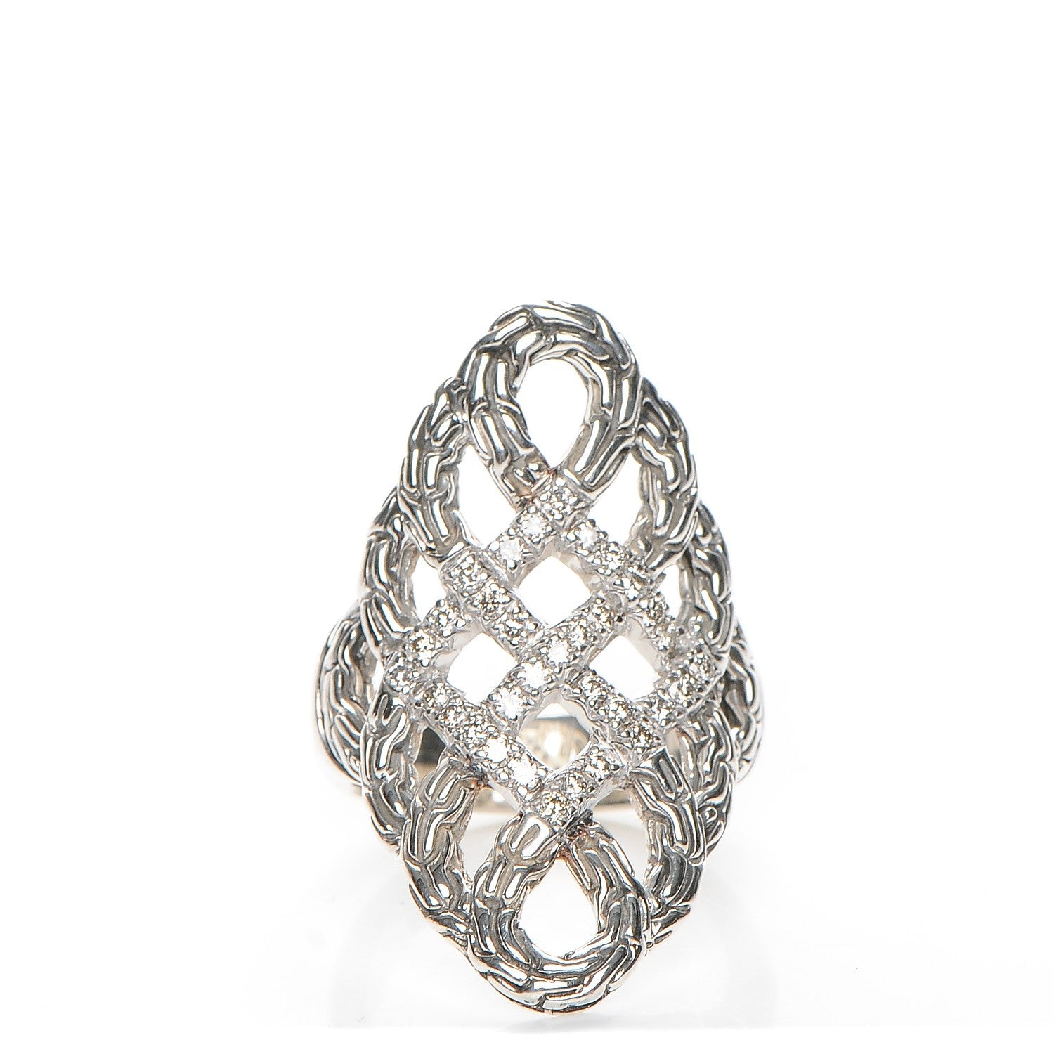 John Hardy Sterling Silver Diamond Classic Chain Braided Saddle Ring 54 7 1 of 4
