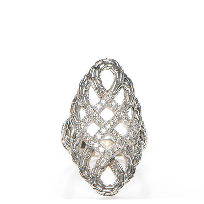 John Hardy Sterling Silver Diamond Classic Chain Braided Saddle Ring 54 7 1 of 4