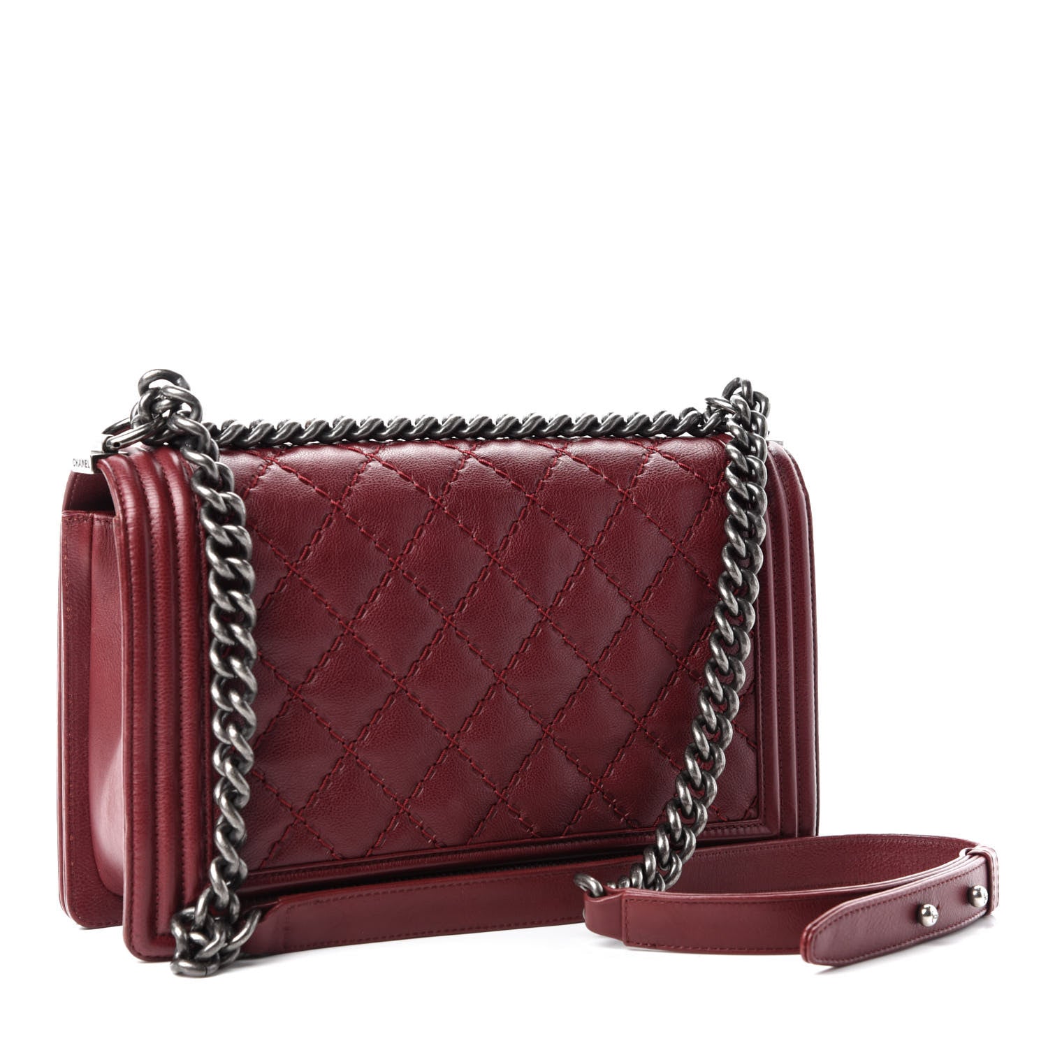 Chanel Calfskin Quilted Double Stitch New Medium Boy Flap Burgundy 3 of 12