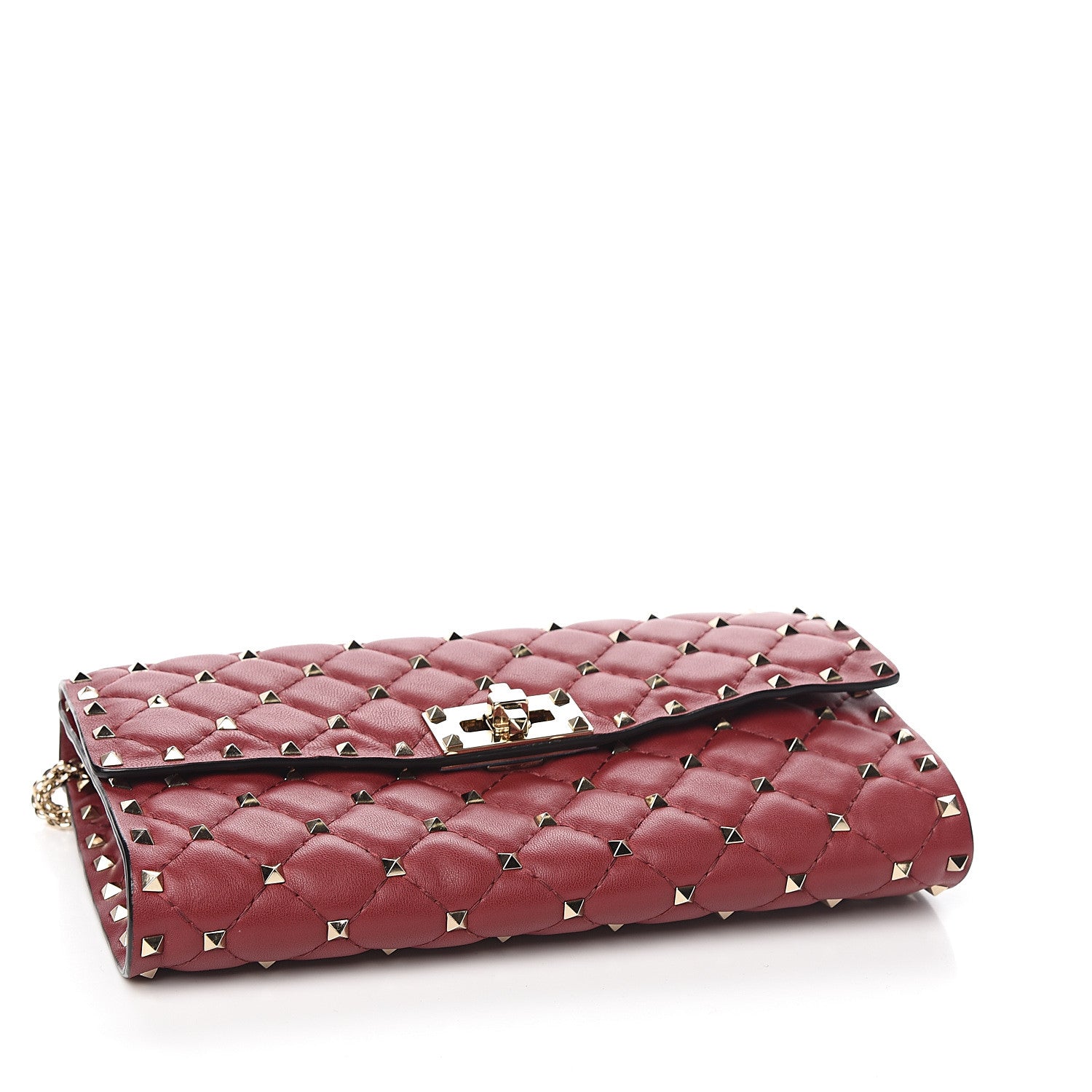 Valentino Garavani Nappa Rockstud Spike Wallet on Chain Rubino 3 of 8