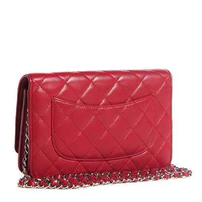Chanel Lambskin Quilted Wallet On Chain WOC Red 3 of 8