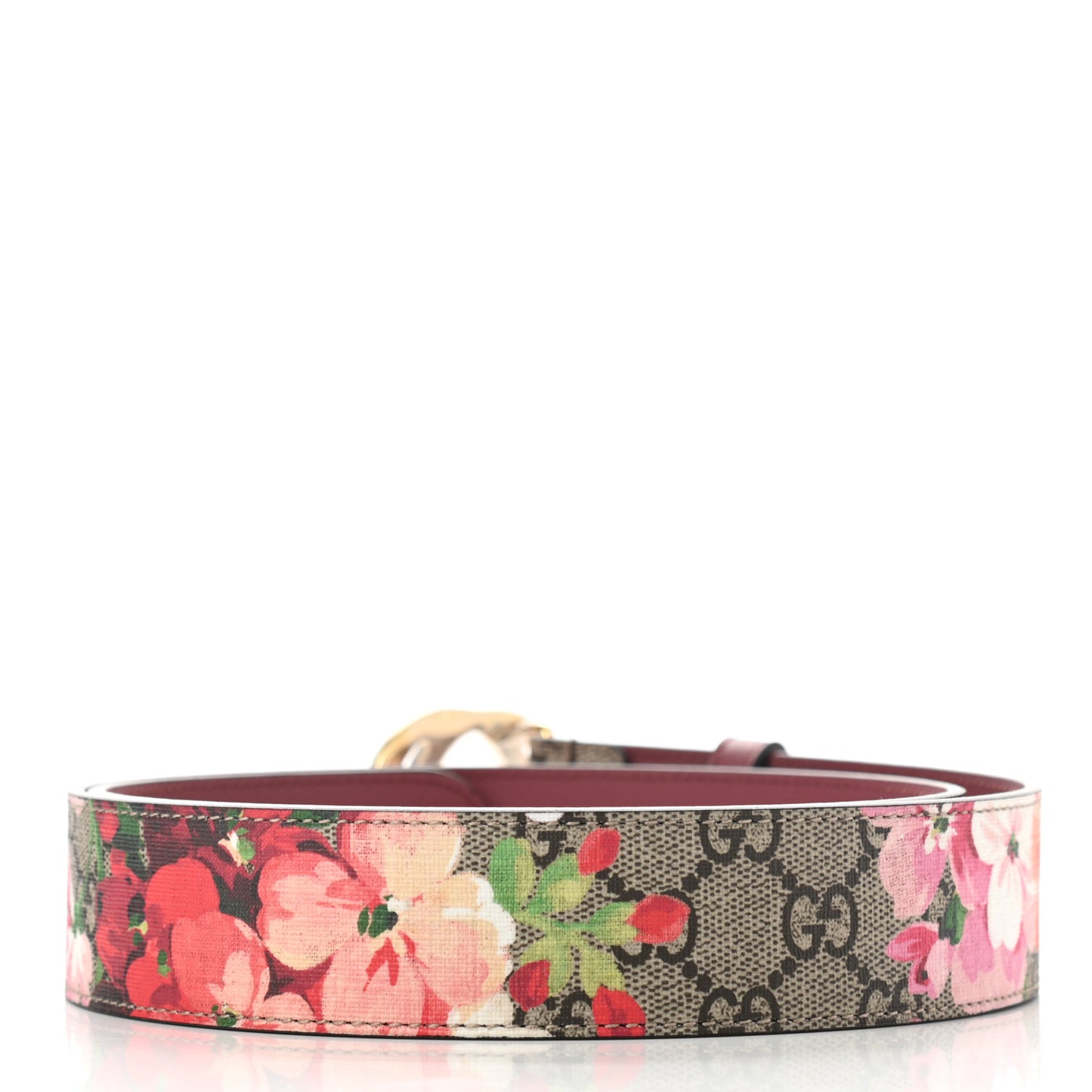 GG Supreme Monogram Blooms Moon Calfskin Interlocking G 37mm Belt 95 38 Beige Ebony Multicolor Dry Rose