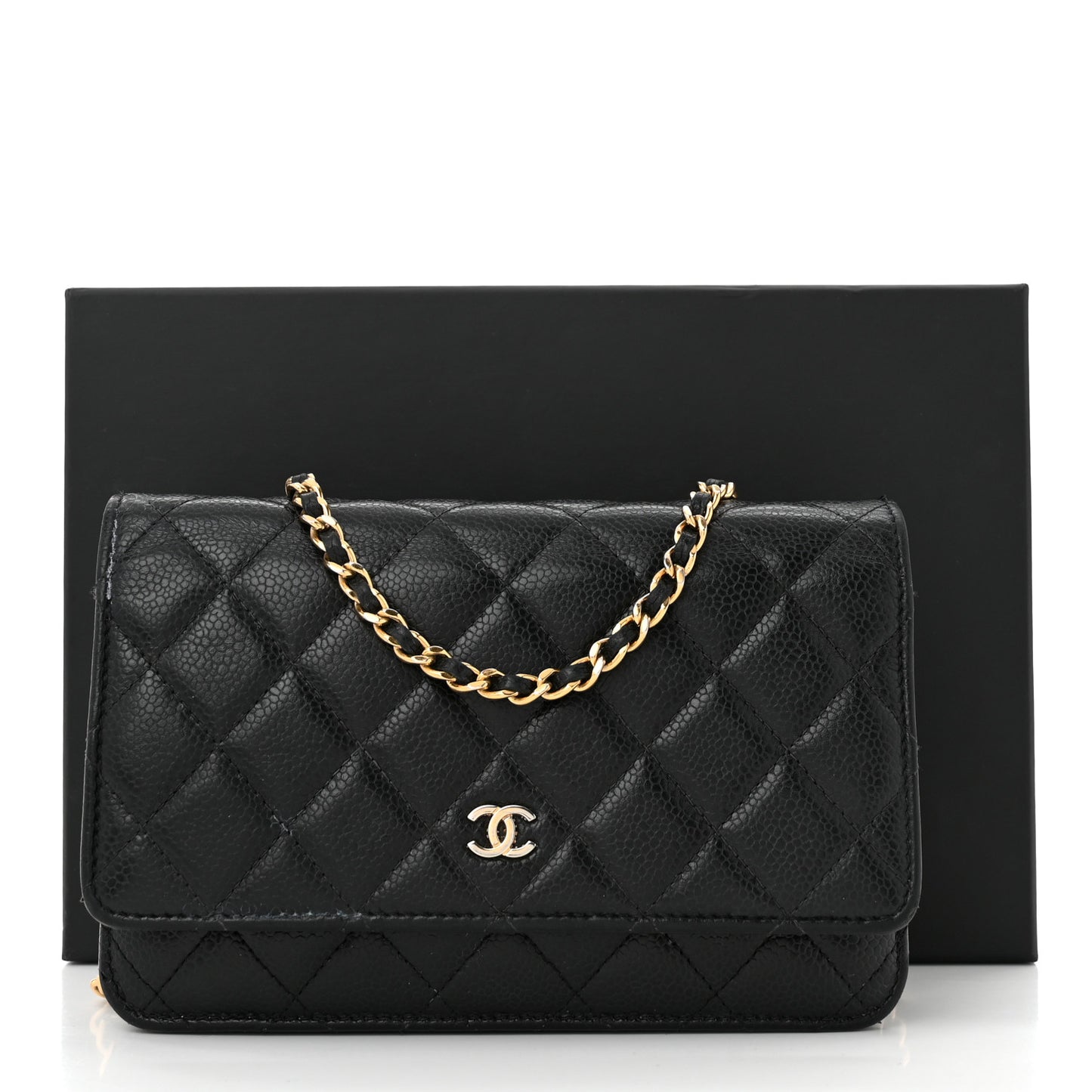 Caviar Quilted Wallet on Chain WOC Black