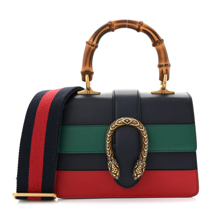 Gucci Calfskin Bamboo Web Mini Dionysus Top Handle Bag Blue Emerald Hibiscus Red 1 of 10