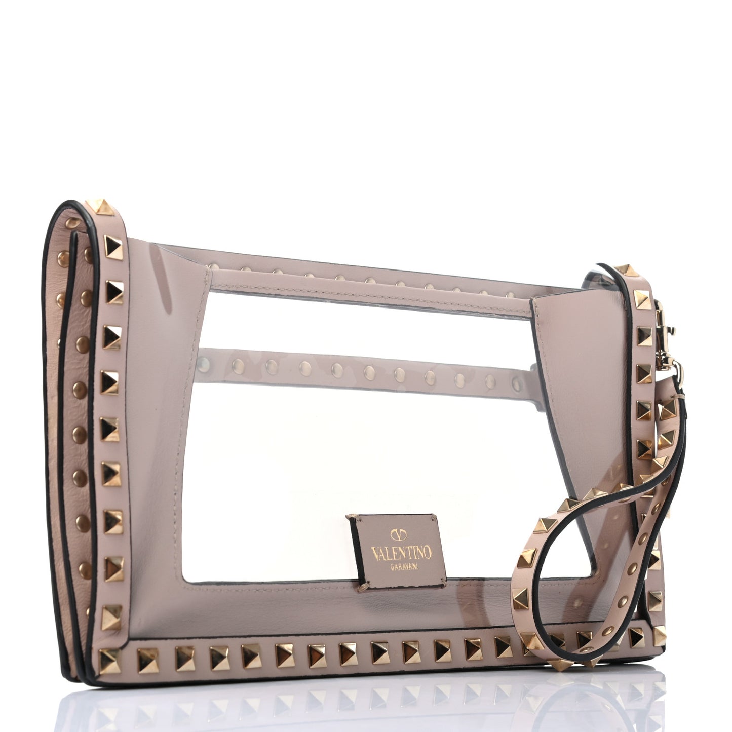 PVC Nappa Naked Rockstud Wristlet Clutch Poudre