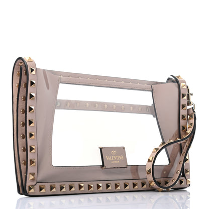 Valentino Garavani PVC Nappa Naked Rockstud Wristlet Clutch Poudre 3 of 7