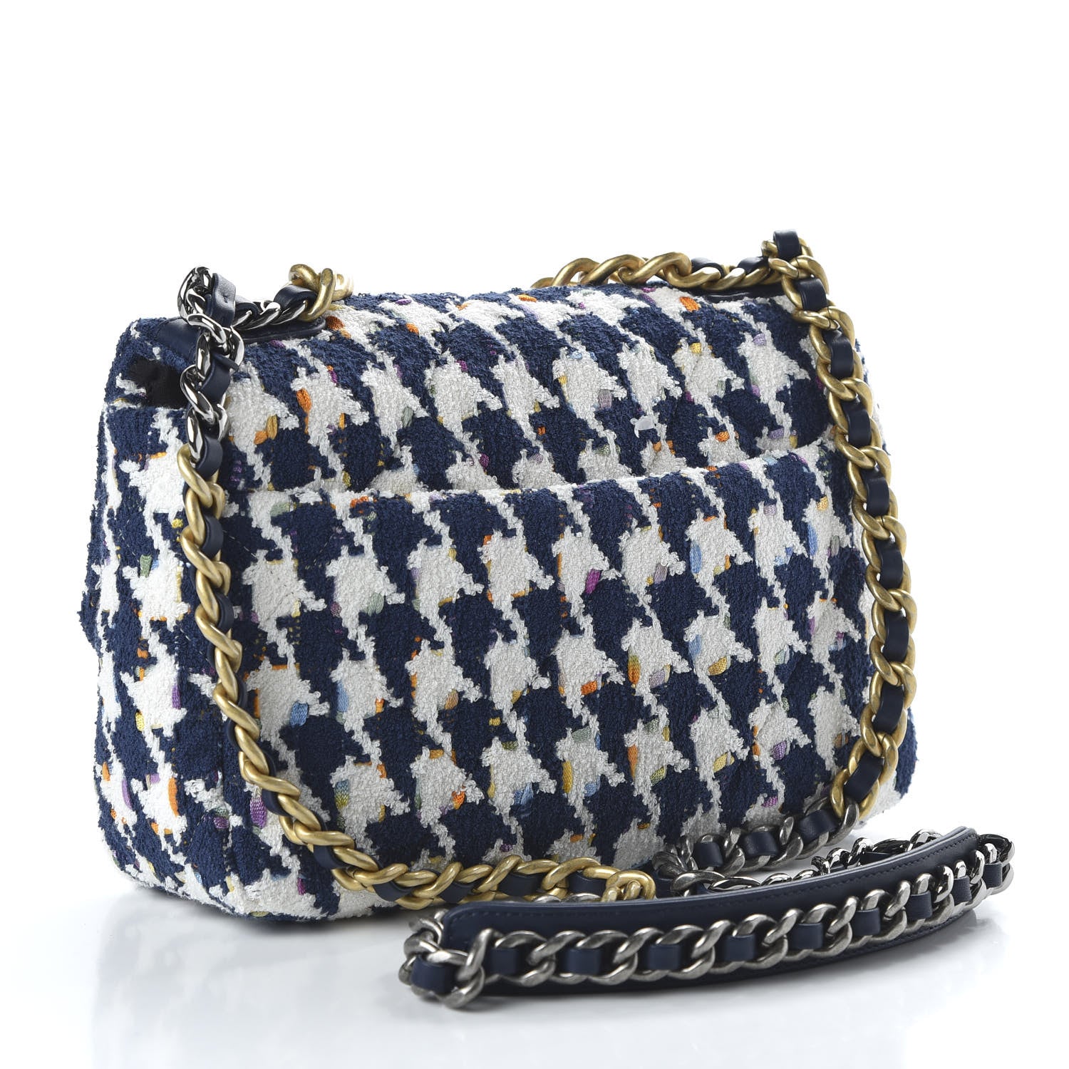Chanel Tweed Quilted Medium 19 Flap Ecru Navy Blue Multicolor 2 of 9