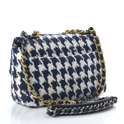 Chanel Tweed Quilted Medium 19 Flap Ecru Navy Blue Multicolor 2 of 9