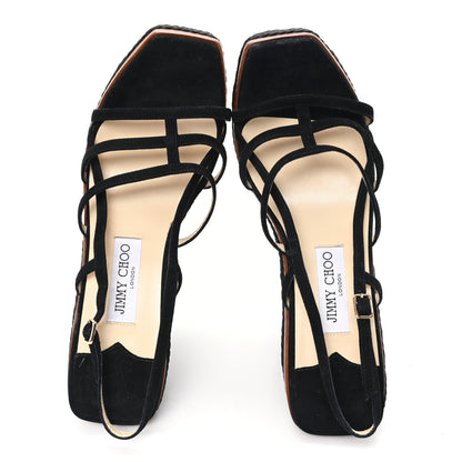 Jimmy Choo Suede Ariela 110 Wedge Sandals 41 Black 2 of 9