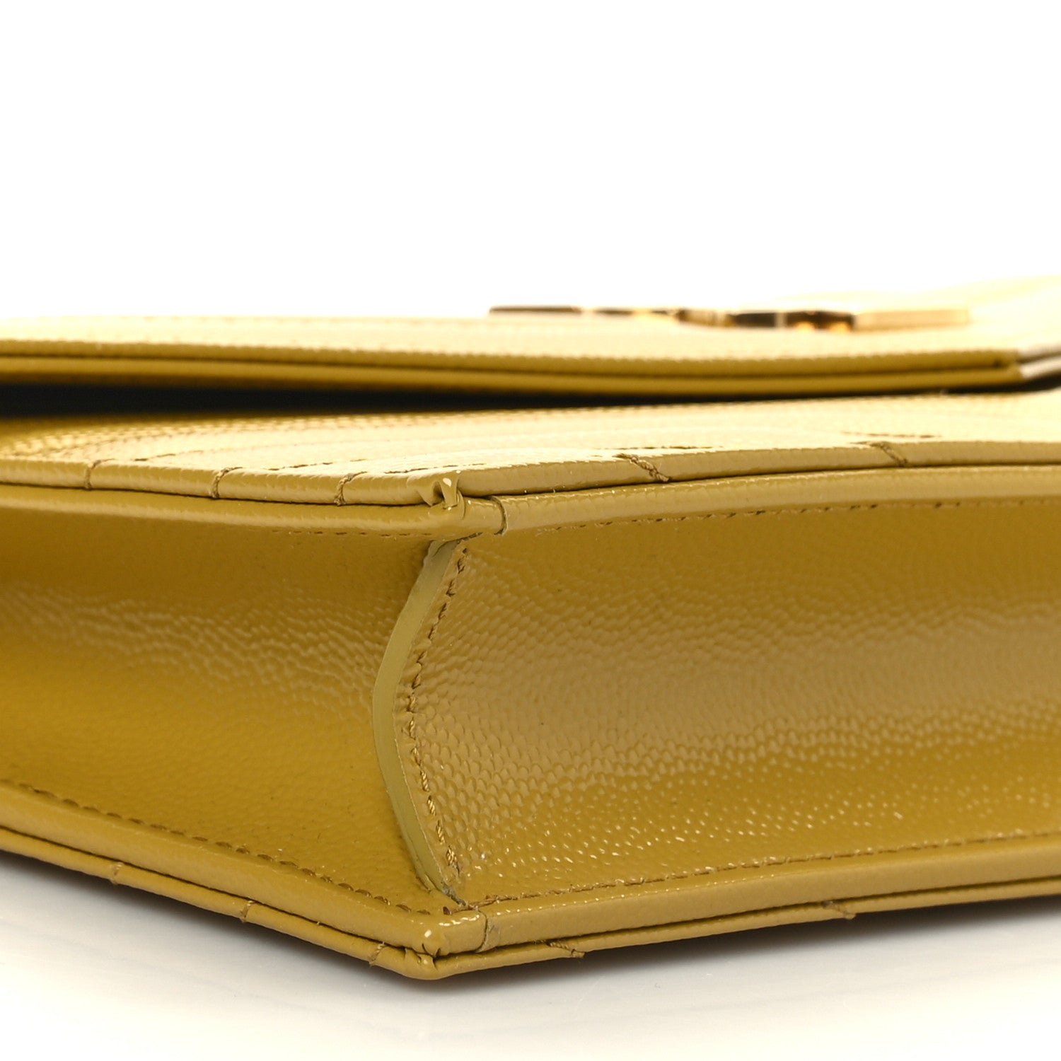 Saint Laurent Grain De Poudre Matelasse Chevron Monogram Envelope Chain Wallet Saffran 8 of 9