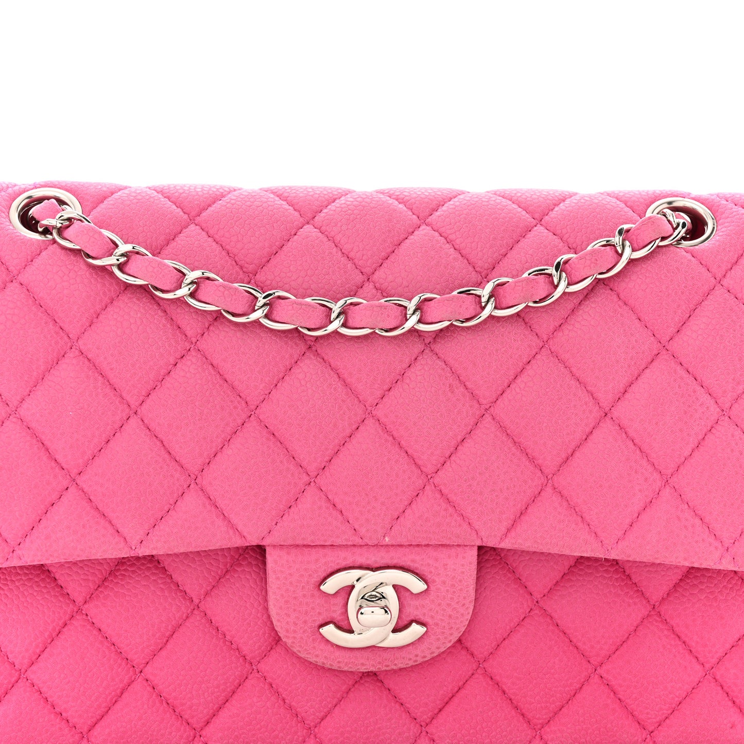 Iridescent Caviar Quilted Medium Double Flap Pink