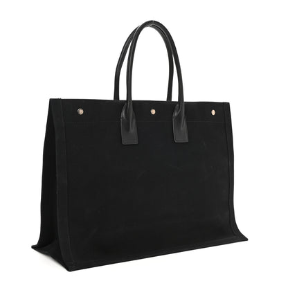 Saint Laurent Linen Calfskin Rive Gauche Tote Black 3 of 8